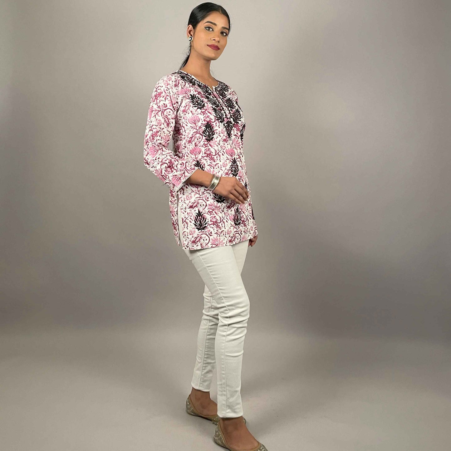 Gulbahar Wine Cotton Short Chikankari Kurti