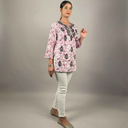 Gulbahar Wine Cotton Short Chikankari Kurti