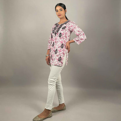 Gulbahar Wine Cotton Short Chikankari Kurti