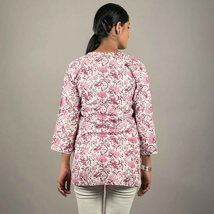 Gulbahar Wine Cotton Short Chikankari Kurti