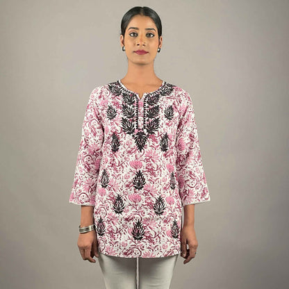 Gulbahar Wine Cotton Short Chikankari Kurti