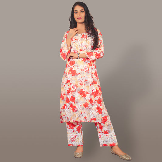 Red Chanderi Grace Chikan Kurta Palazzo Set