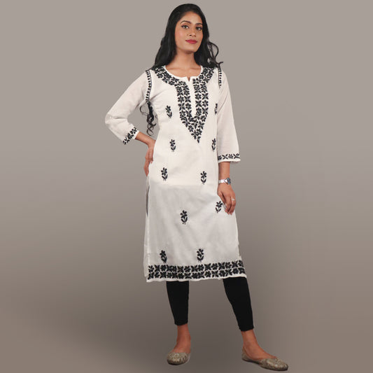 Noor-e-Nazakat White Cotton Chikan Kurti